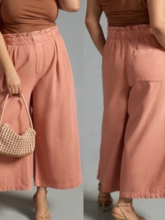 Pilcro Denim - Pilcro Anthropologie Pink Peach Wide Leg Culottes Paperbag Crop Pants L